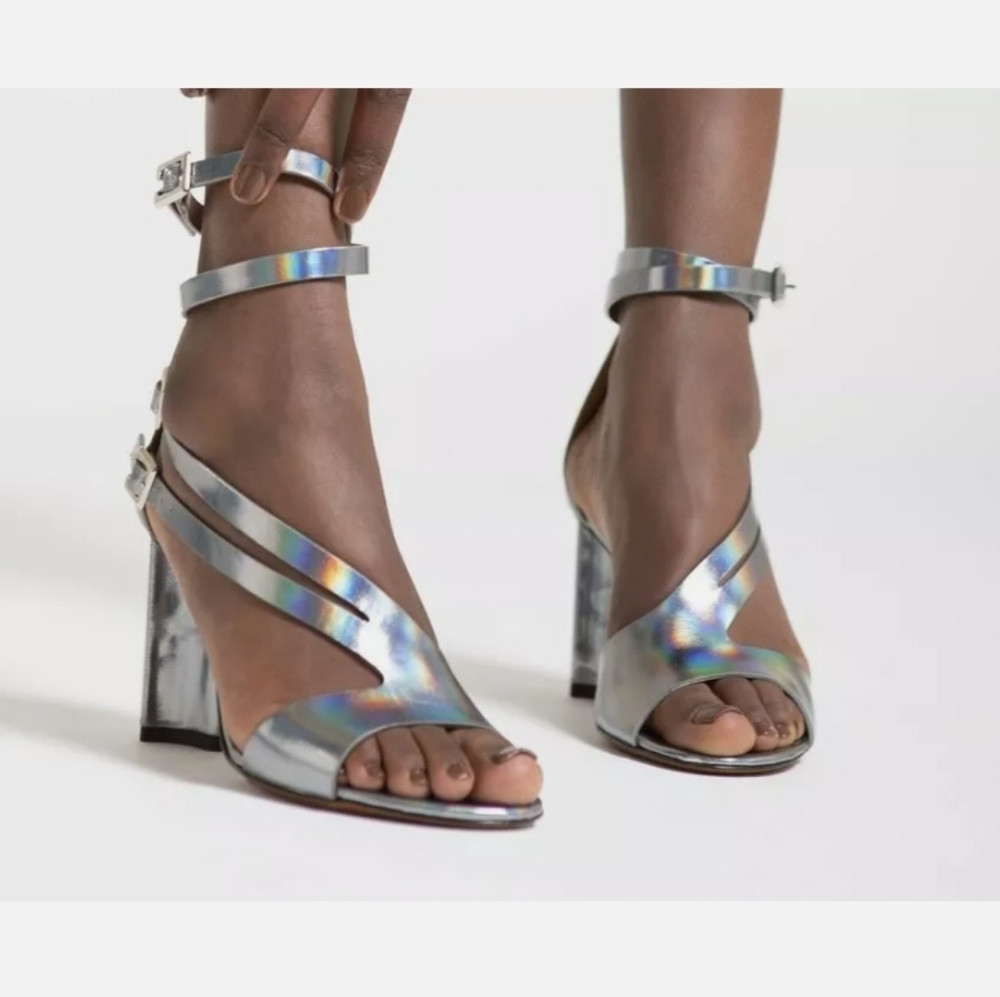 Clergerie Ardent Silver Ankle Strap Heel size 36 (US 5.5)